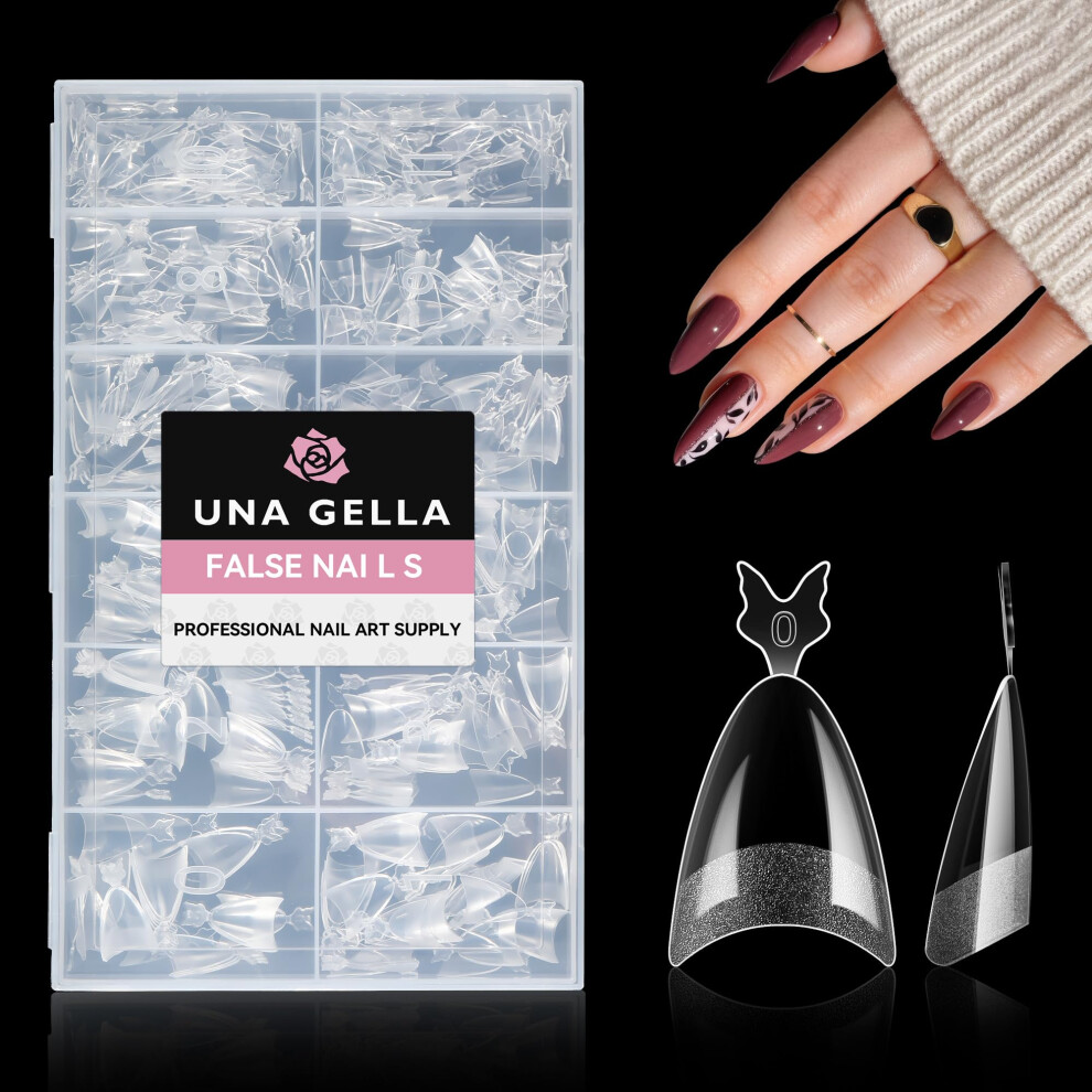 Una Gella Almond Nail Tips, 312Pcs Half Cover Almond Shape Nail Tips Soft Gel Tips 12 Sizes Pre-Shape Acrylic Clear False Nails With Handles For