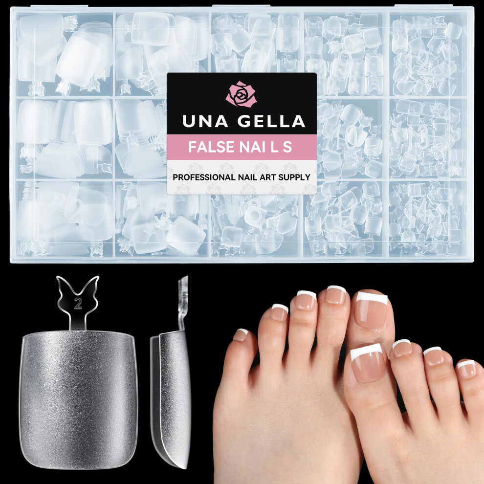 Una Gella Square Toe Nail Tips 504Pcs Soft Gel Full Cover Pre-Buff Fake Toenails - 15 Sizes Acrylic Toe Nail Tips, Soak Off For Pedicure
