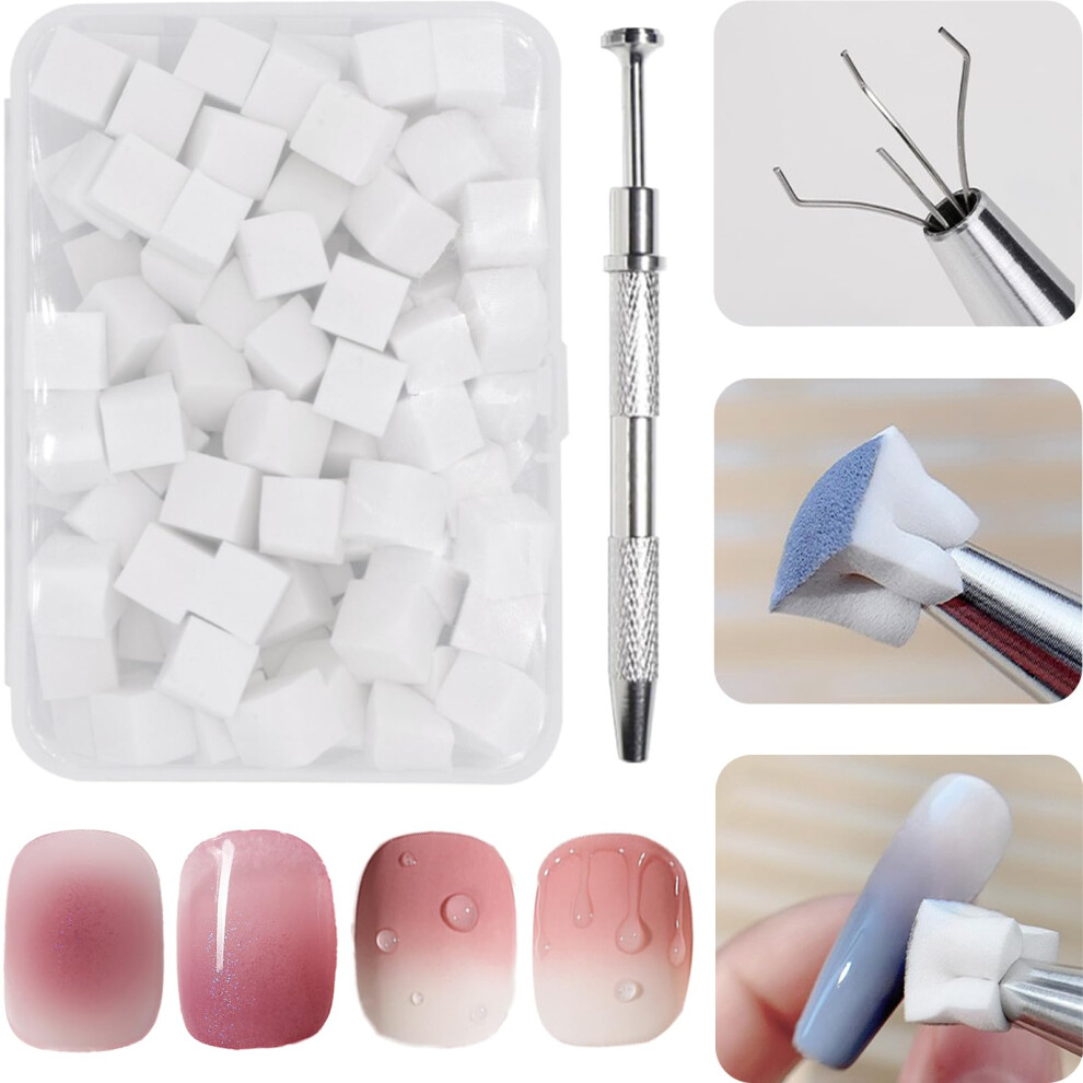 Hzhssg 100 Pcs Nail Sponges For Ombre Nail Art, Metal Grabber, Brush, Design Tools, Gradient Patterns