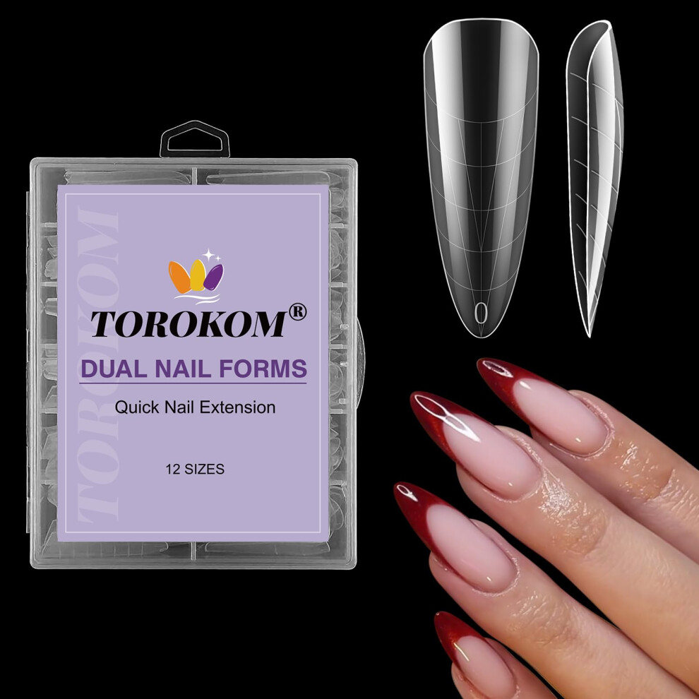 Torokom Nail Dual Forms For Poly Gel, 120P Quick Extension Molds Clear Tips, Full Cover Reusable Nail Forms For Builder Gel Manicure Design Salon &