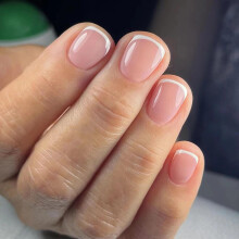 24 Pieces French Tip False Nails - Short Press On Nails Full Cover Nude White Square and Round Shape- Perfect French Nail Art for Women