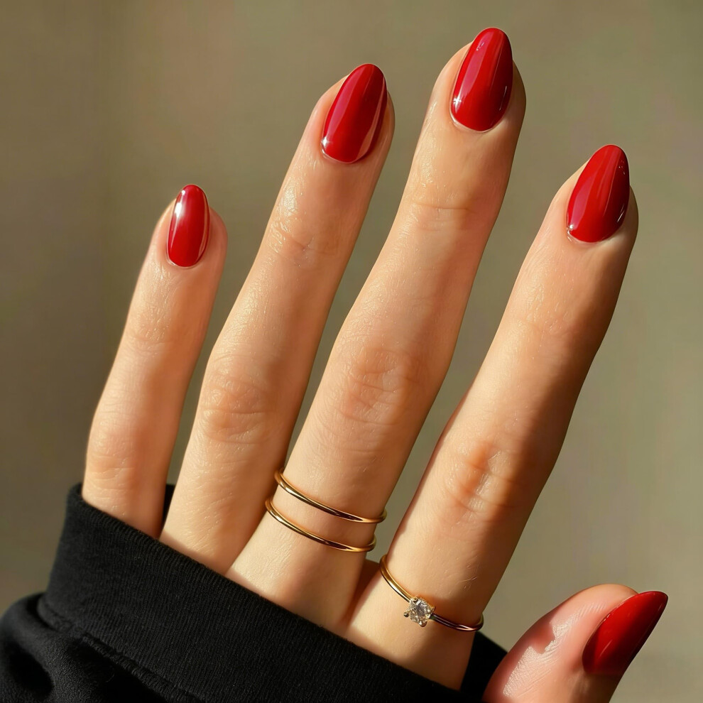 Sxvme Red Light Press On Nails Short Oval, Glossy Short False Nails Almond, Salon Quality Manicure