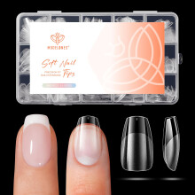 Modelones Extra Short Coffin Nail Tips, 360pcs Pre-etched Clear Fake Nails Press On Full Cover Half Matte Acrylic Gel Kit False Tips for Extension