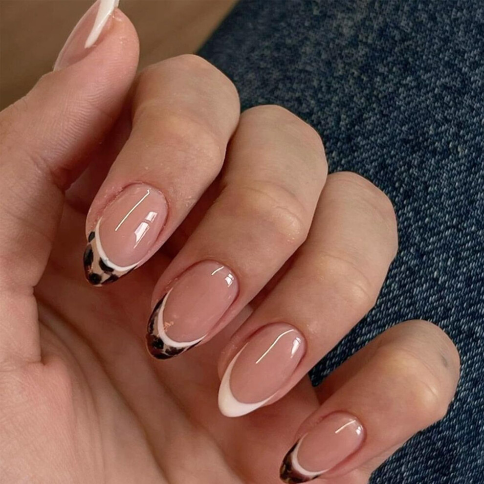 Nlfox Blue/Grey French False Nails - 24Pcs Square Short Fake Nails - Elegant Press On Nails French Tip - Glossy Glue On Nails