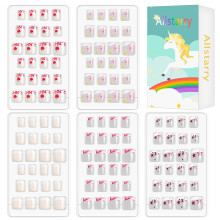 Allstarry 120pcs 5 pack French Children Nails Press on Pre-glue Full Cover Short French False Nail Kits Lovely Gift for Children Little Girls Nail