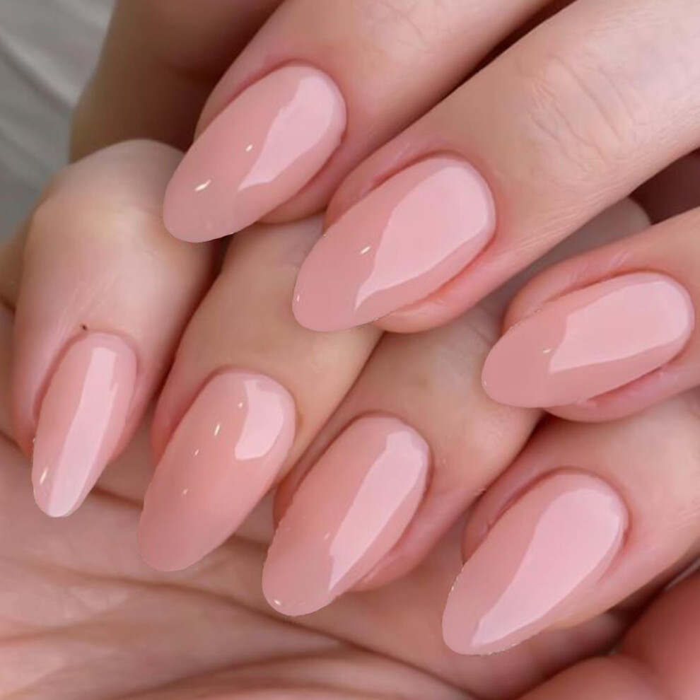Glamermaid Press On Nails Almond Short 24 Pcs, Natural Pure Pink Handmade Soft Jelly Gel Fake Nails Tip