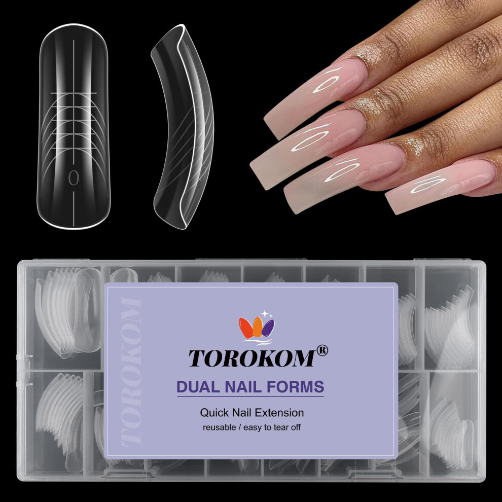 Torokom 150 Pcs 15 Size Dual Nail Forms For Quick Nail Extension Gel, Poly Nail Gel Nail Molds For Builder Extension Nail Art Design Salon & Diy