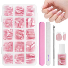 BUTBU French False Nails, 240PCS Short Ballet Press on nails Kit, Full Cover Stick on nail with Glue