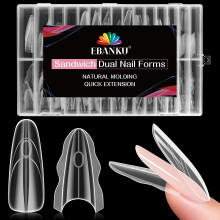 EBANKU 240PCS Sandwich Dual Nail Forms, Transparent Top & Bottom Design Dual Forms for Polygel Acrylic Nail Mold Nail Extension Tool for Home Salon