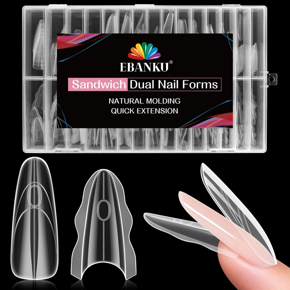 Ebanku 240Pcs Sandwich Dual Nail Forms, Transparent Top & Bottom Design Dual Forms For Polygel Acrylic Nail Mold Nail Extension Tool For Home Salon