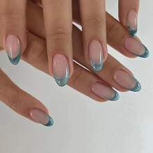 24pcs French Tip Press on Nails Short- Blue Tips False Nails Short, Full Cover Almond Nail Tips Long Lasting