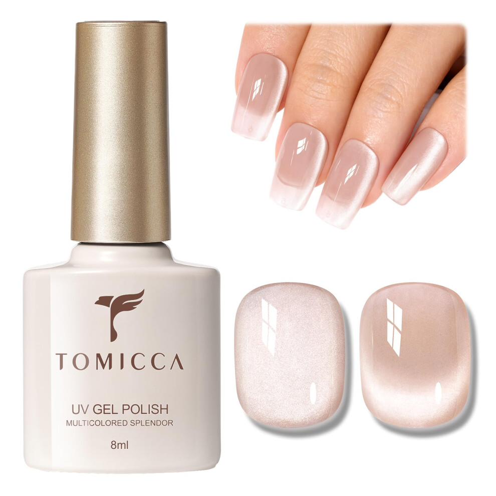 Tomicca Cat Eye Gel Nail Polish, Holographic Nude Magnetic Gel Polish, Soak Off Uv Led Jelly Natural Nude Cat Eye Uv Nail Polish For Nail Art