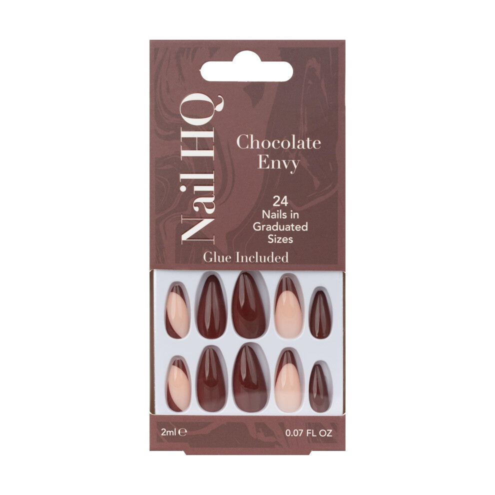 Nail Hq Press On Nails Â Almond Chocolate Envy Nails, 24 Durable Glossy Finish False Nails For Salon-Quality Manicure At Home