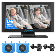 Artman 2-Kids Baby Car Camera, Baby Car Monitor with 7.2'' Split Screen Dual Camera HD 1440P IPS Touchscreen, IR Night Vision & 360 Rotatable