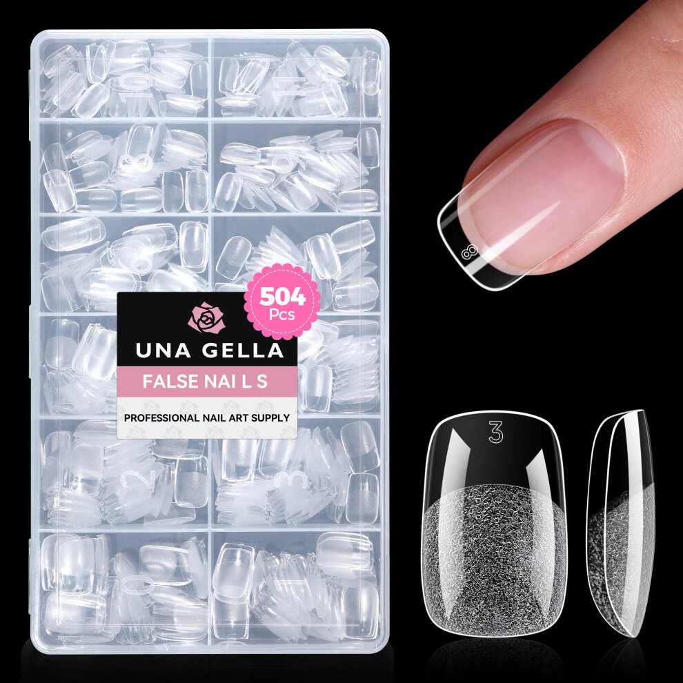 Una Gella Gel Nail Tips Square & Squoval Short, 504Pcs Short Round Square Press On Nails Pre Etched Squoval Soft Gel Fake Nails Full Cover For Nail