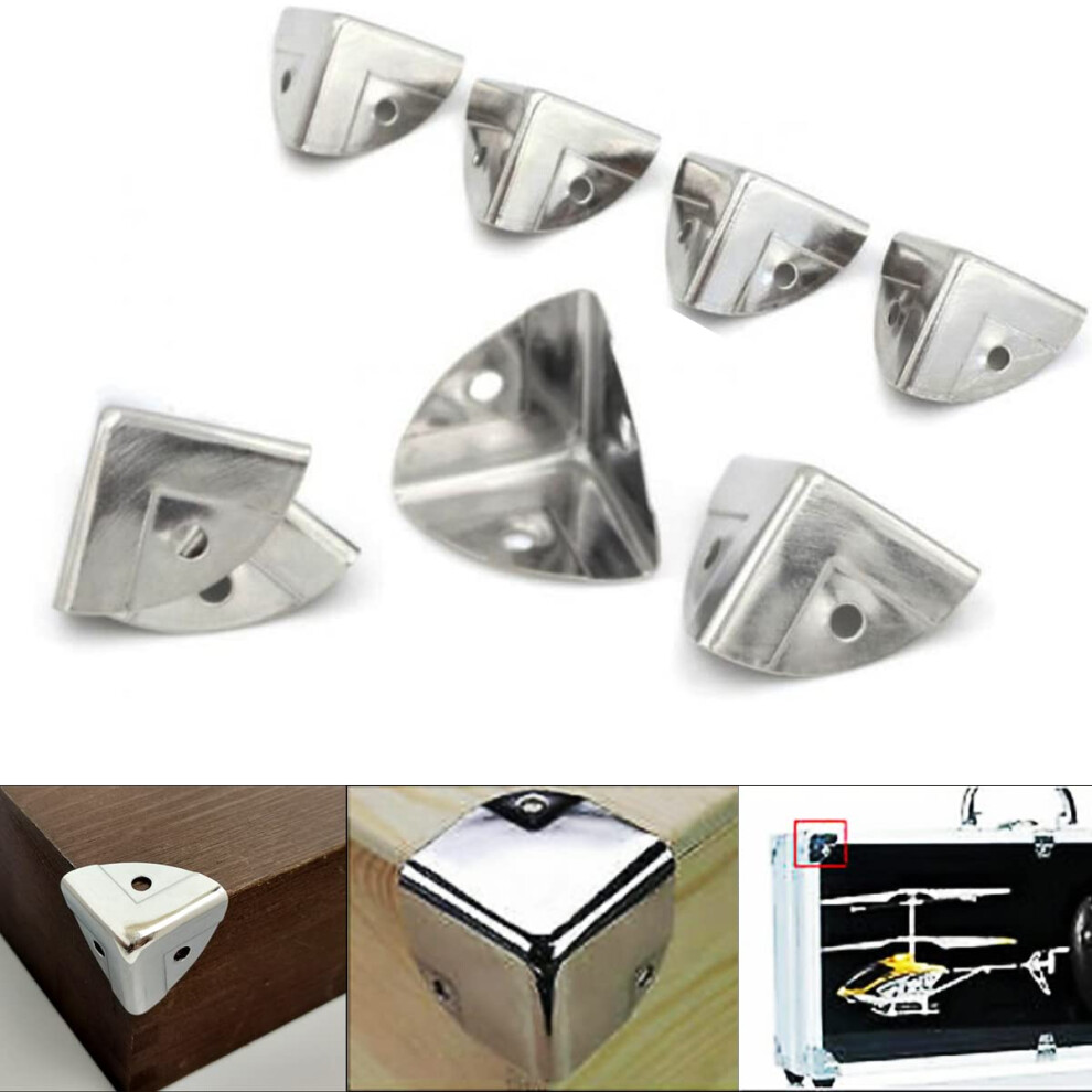 Skypro 8 Pcs Silver Corner Protector Metal Protector Angle Brace Protectors For Wooden Trunk Box Chest Case Flightcase Aluminum Box Wrap Angle