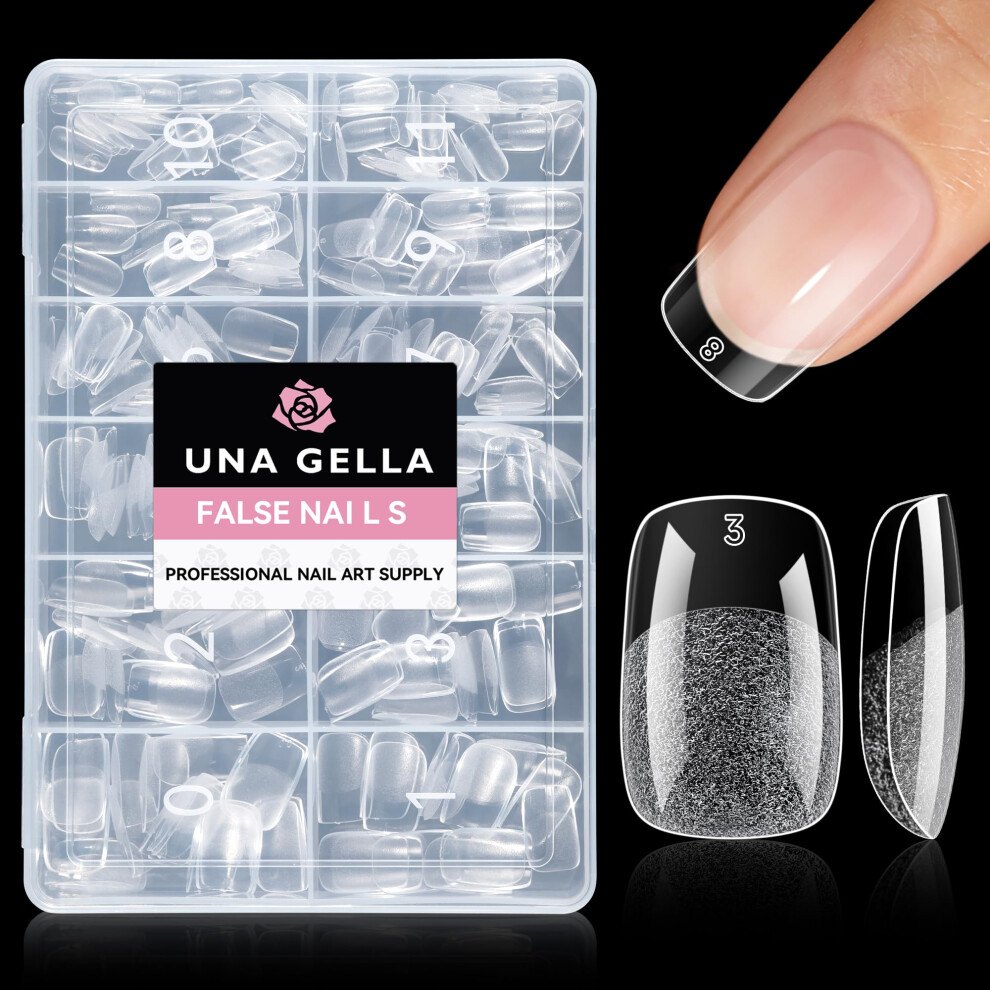 Una Gella Short Square & Squoval Nail Tips 216Pcs Pre-Etched Short Square Round Oval Press On Nails Squoval Clear Acrylic Fake Full Cover Gel Nails