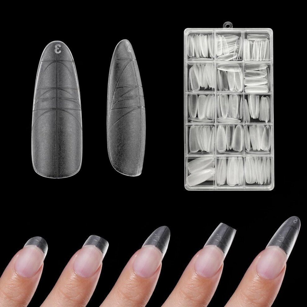 Zahrvia False Nails, Guiding Line Full Matte Nail Tips, 300Pcs 12 Size Extra Thick Long Almond Press On Fake Nails For Gel Extensions