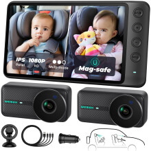 WEMOH Magnetic Dual Baby Car Camera for Two Kids, 1080P IPS Display with Magneti