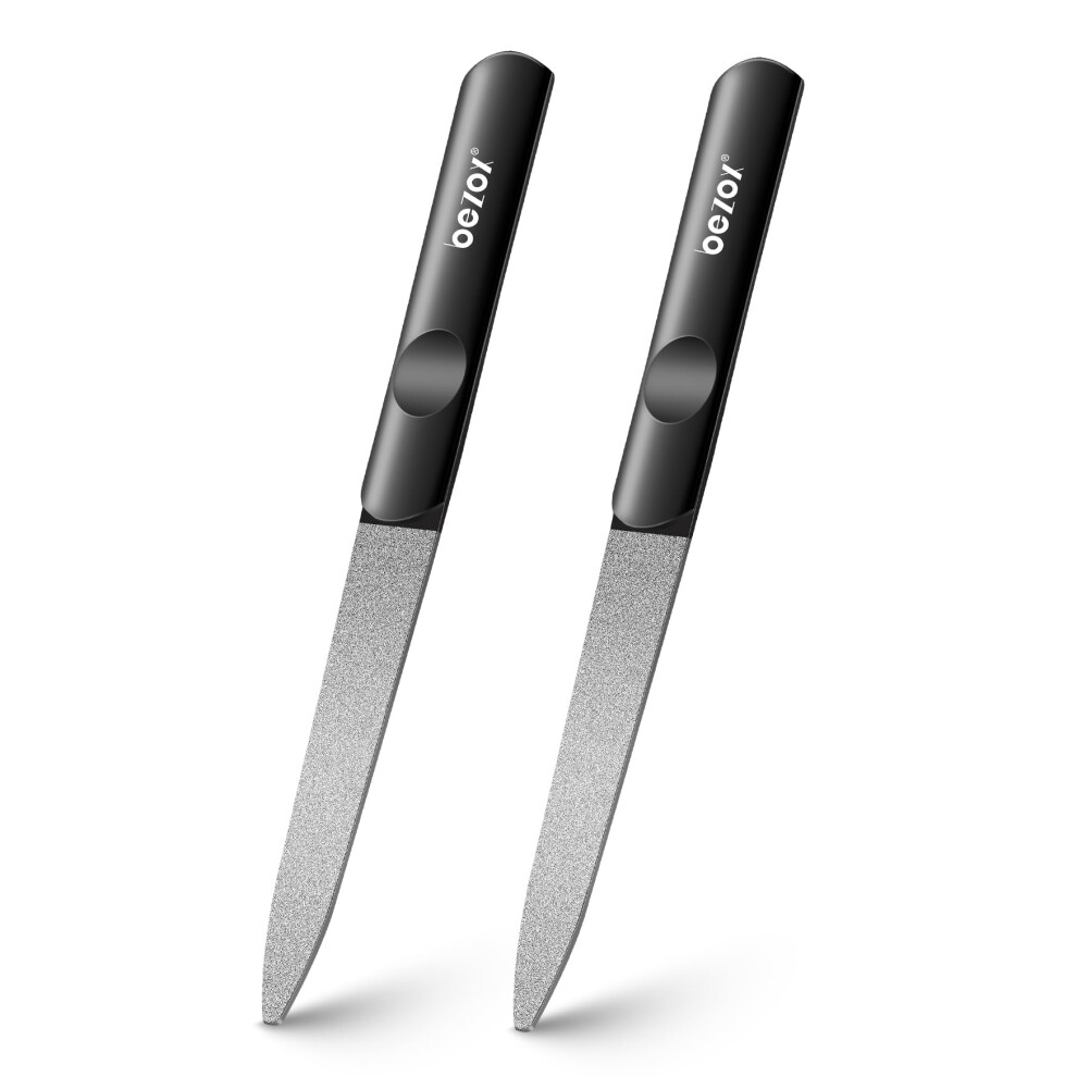 Bezox Diamond Deb Nail File Set - 2 Pcs Stainless Steel Double Sided Diamond Dust Coating - Professional Nail Files For Podiatry Foot Care
