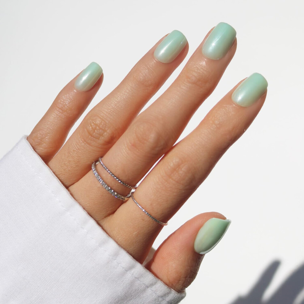 Glamnetic Blue Press On Nails - Belle | Short Almond Fake Nails With Pale French Tips & 3D Berry Accents On Semi-Sheer Base, Glossy Finish