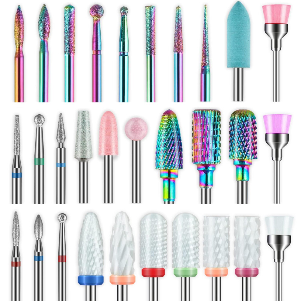 Depvko 30Pcs Nail Drill Bits,3/32 Inch Ceramic Drill Bits For Nails Sets Acrylic, Diamond Cuticle Efile Carbide Remover Bits For Home Salon Acrylic