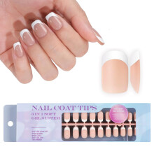 DMQ French Tip False Nails, 300Pcs French Press On Nails Short, Nude Square X-coat Fake Nails, Full Cover Stick On Nail for Women White Tip Nail Art