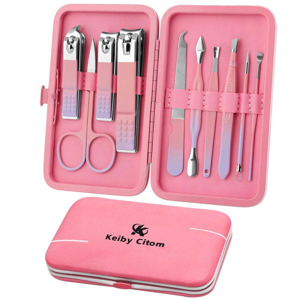 Keiby Citom Pink/Purple Manicure Set 10Pcs Professional Nail Clippers Kit Pedicure Care Tools-Stainless Steel Grooming Tools For Travel ( Purple)