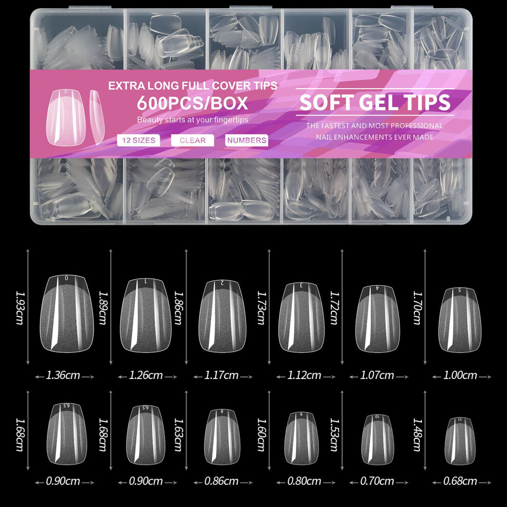 Bdylys 600Pcs Nail Tips For Gel Extensions, Acrylic Nails For Diy Nail Art, Ideal For Home Manicures, Nail Enthusiasts And Technician