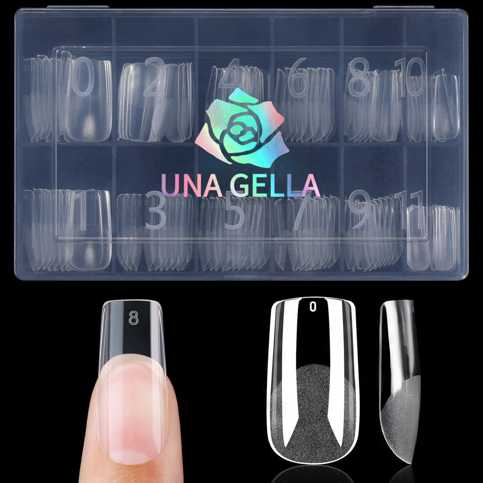 Una Gella Nail Tips Square Fake Gel Nails 120Pcs Pre-Buff Matte Square Full Cover False Nail Tips Clear Acrylic Nails No C Curve S Quare Tips For