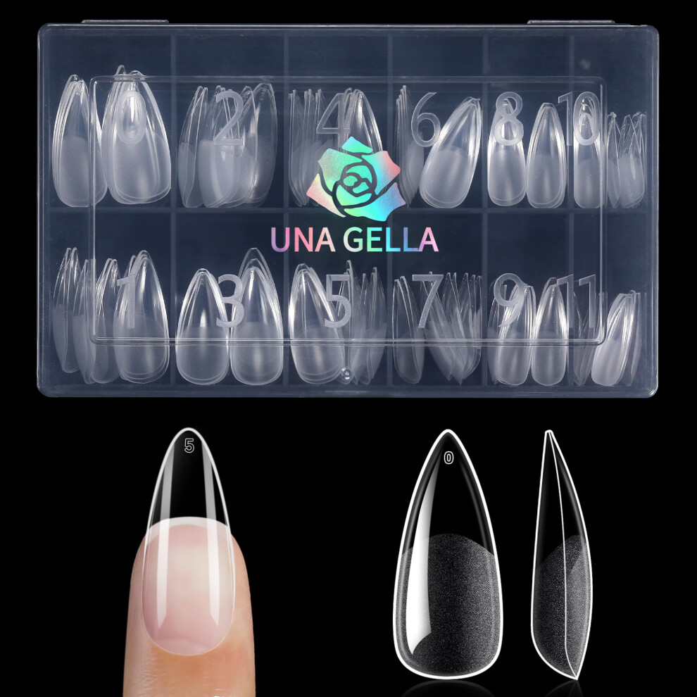 Una Gella Medium Stiletto Nail Tips Full Cover 120Pcs Gel Nail Tips Stiletto Almond Pre-Etched S Tiletto Press On Nails Clear Acrylic Fake False