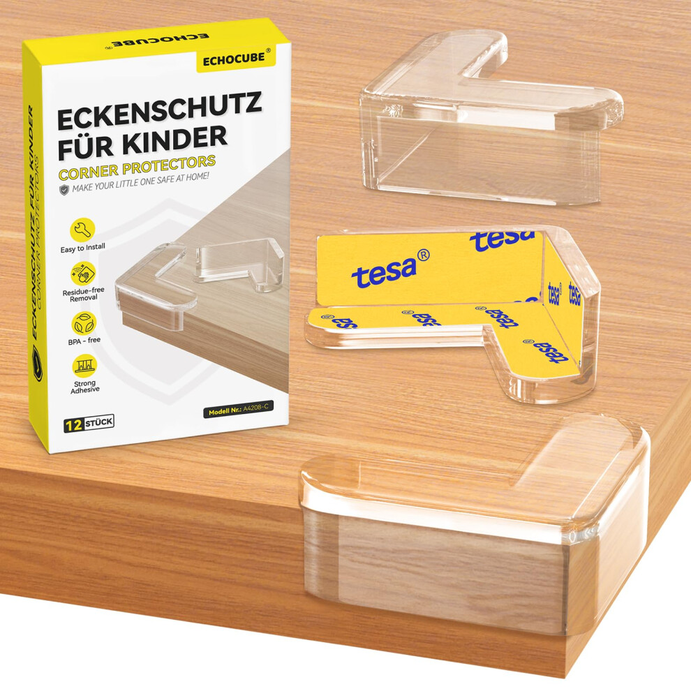 Echocube Corner Protectors For Kids, 12 Pcs Transparent Table Edge Protectors With Strong Tesa Adhesive Tapes