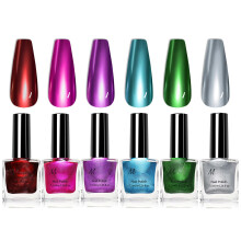6 Colors Metallic Nail Polish Set, Chrome Holographic Silver Red Nail Polish Quick Dry Nail Varnish Blue Green Purple Metal Chrome Nail Art Varnish