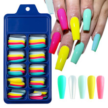 CHANGAR Colorful Long Coffin False Nails Ballerina Fake Nail Candy Press On Nail Acrylic Nail Tips Full Cover Colorful Artificial Nails for Nail