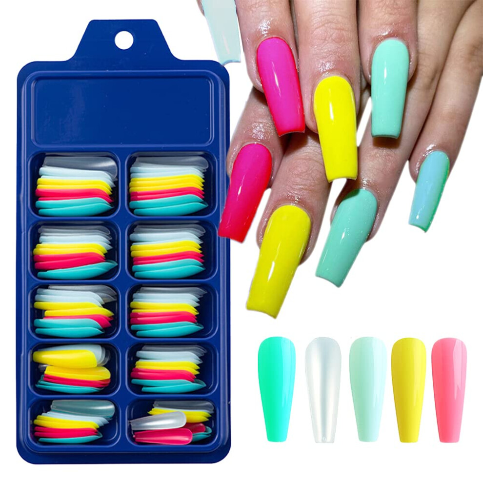 Changar Colorful Long Coffin False Nails Ballerina Fake Nail Candy Press On Nail Acrylic Nail Tips Full Cover Colorful Artificial Nails For Nail
