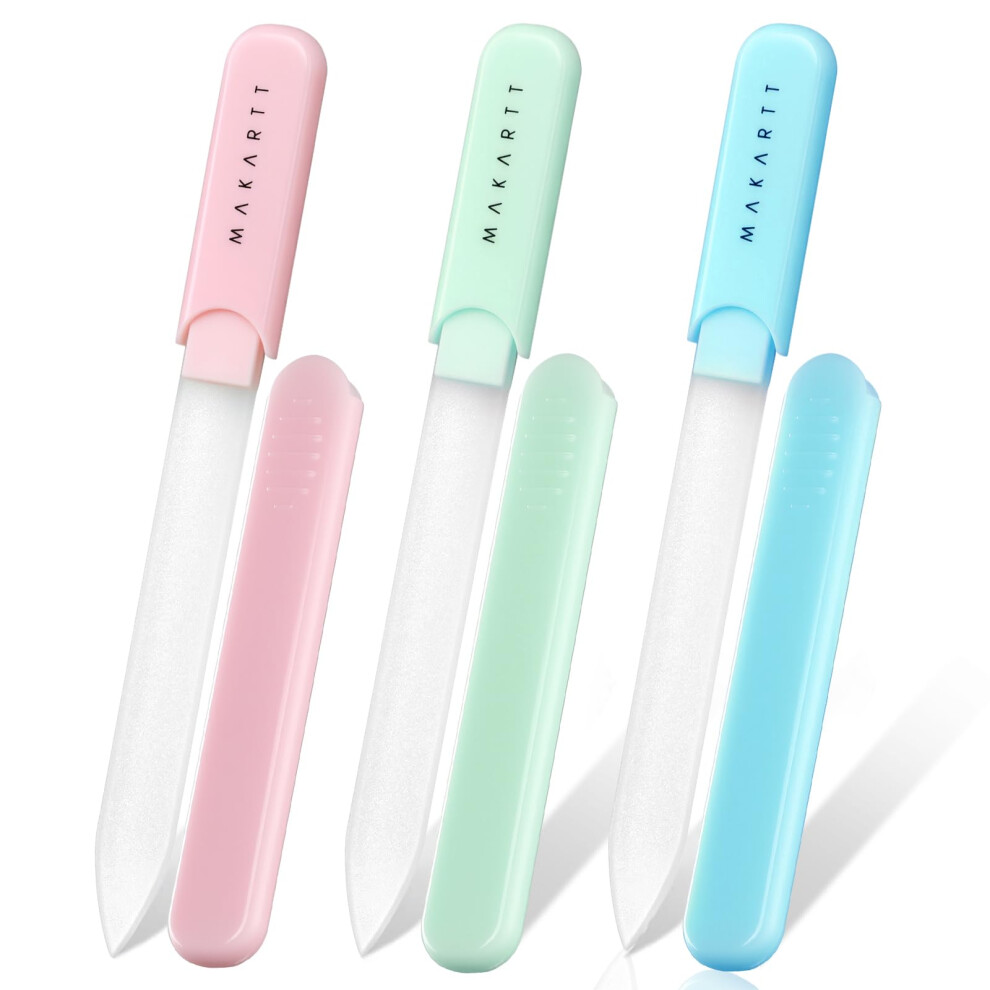 Makartt Nail Files - Glass Nail Files For Natural Nails, Double-Sided Reusable Sandblasted Fingernail Buffers With Case For Shape & Smooth Finish