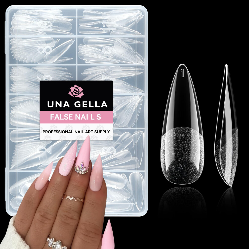 Una Gella Stiletto Nail Tips 216Pcs Long Stiletto Fake Nails Gel Extensions Long Almond Press On Nails Full Cover Clear Soft Acrylic False Nails Home