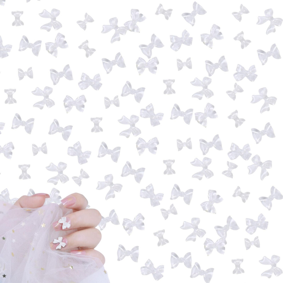Otkarxus White Bow Nail Charms,200Pcs Ice Nail Art Bows Mixed,Cute Resin Bowknots Bow Tie Gems Nail Jewelry Supplies For Nail Art Design Decorations Diy Crafts