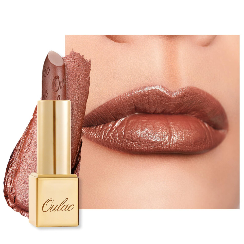 Oulac Brown Metallic Shine Lipstick - Glitter Long Lasting Lipsticks, Shimmer, Lightweight Soft Hydrating, Moisturizing For Lips