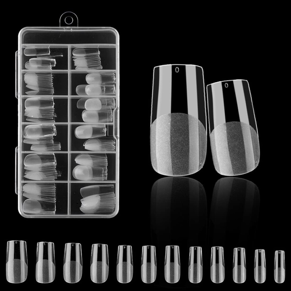 Polly Online 120Pcs Clear Half Frosted Nails Tip Almond Acrylic Fake Nails Full Cover Fake Nails Medium Square 12 Sizes For Nail Salons And Home