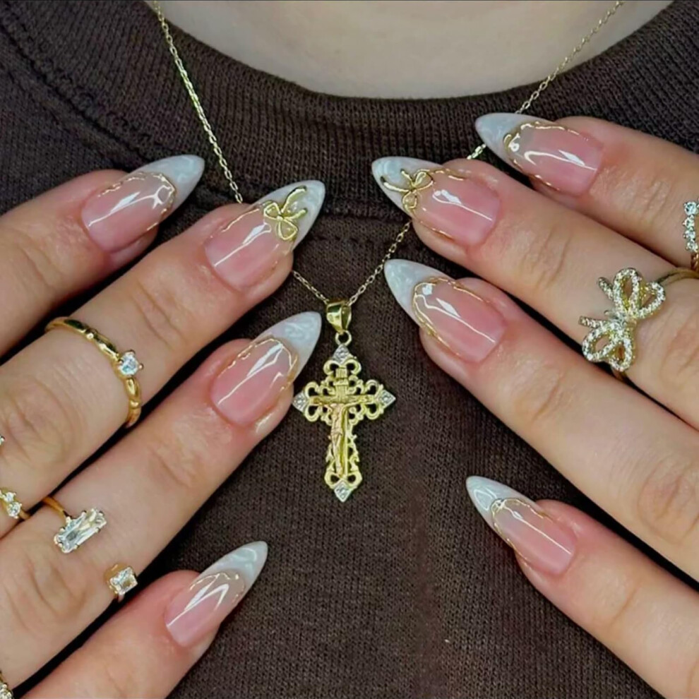Nlfox Cream Press On Nails French Tip - 24Pcs Nude Stick On Nails - Short False Nails With Glue - Square Fake Nail For Women