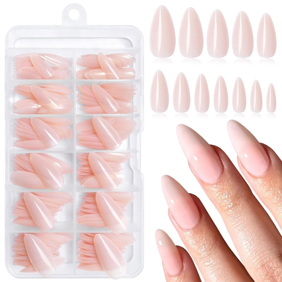 Lunarcharm Cream 240 Pcs Medium Nude Almond Acrylic Press On Nails