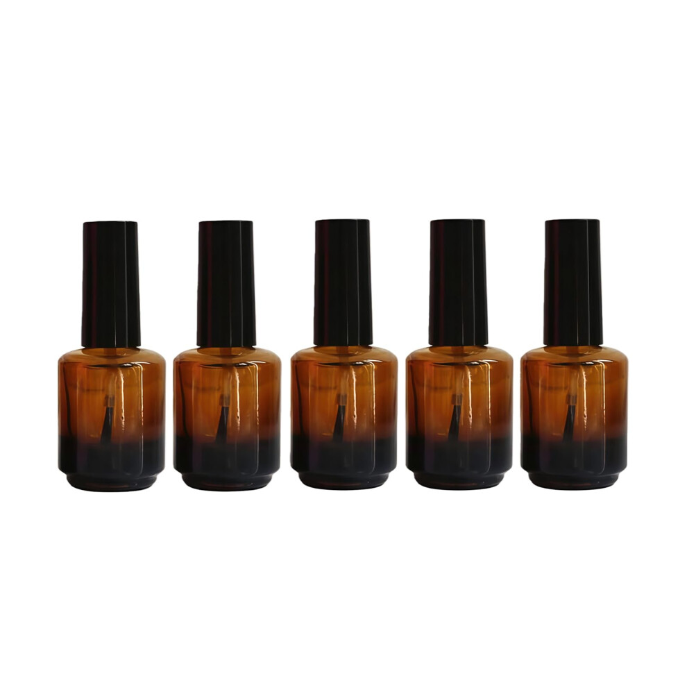 Quupy 5Pcs 15Ml Empty Nail Polish Bottles Amber Glass Nail Varnish Bottles With Black Brush Cap Nail Polish Sample Container Vial Jar For Nail Art