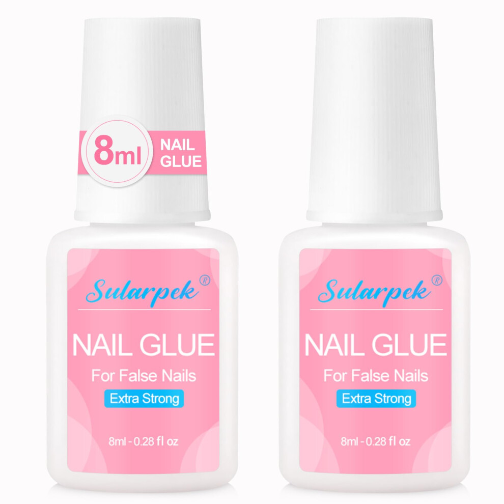 Sularpek 2Pcs Nail Glue, 8Ml With Brush For Repair, Strong Acrylic Adhesive, Professional False Nail Gel, For Broken Nails Long Lasting