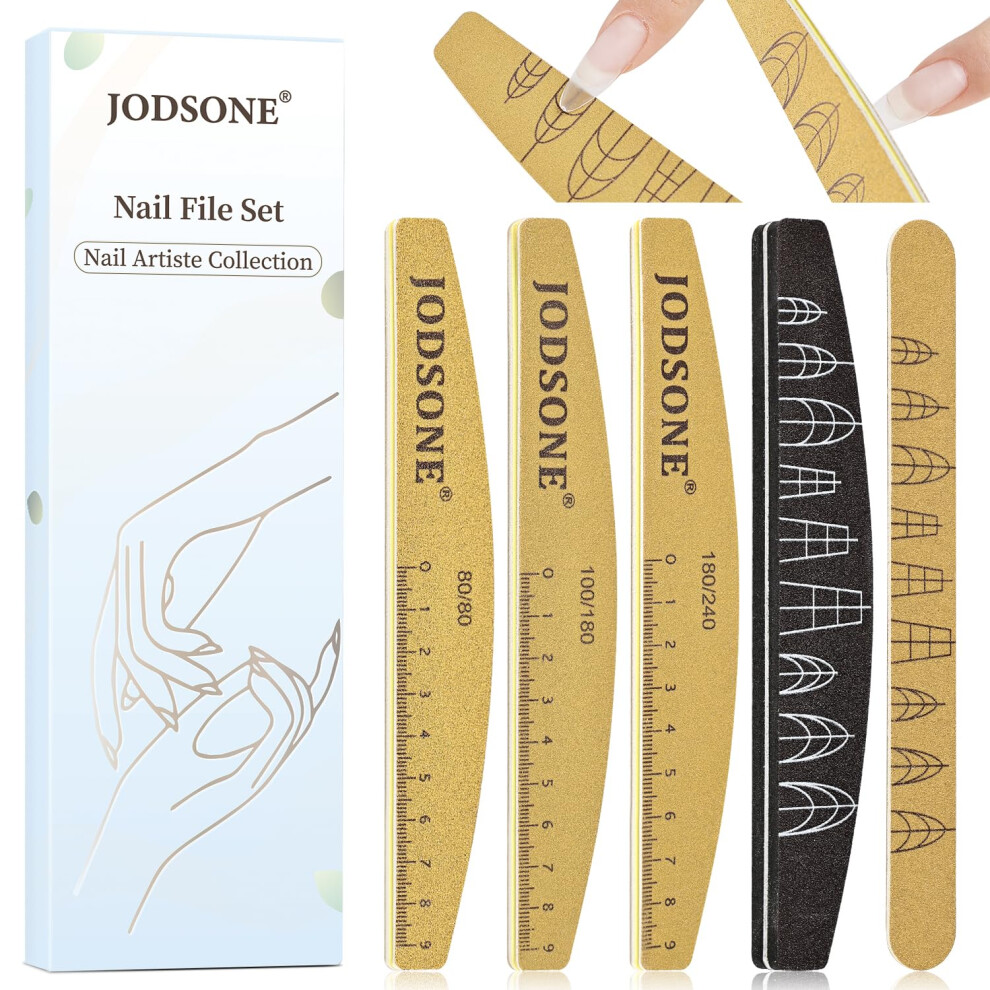Jodsone Nail File And Buffer Set 5Pcs Double Side Trimed Nail Files And Buffers Emery Boards For Nails 80/240 Nail Shine Polishing Stick Reusable