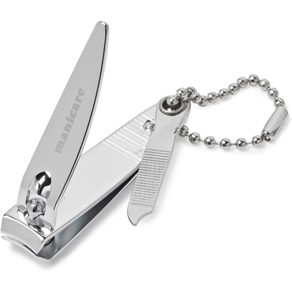 Manicare Small Nail Clipper With File And Chain,Quality Stainless Steel For Precisie Trimming Of Fingernails,Perfect For Handbag Or Travel For