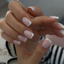 French Tip False Nails - 24pcs Square Press On Nails Short In 12 Sizes - Nude Stick on Nails with Elegant White Edge