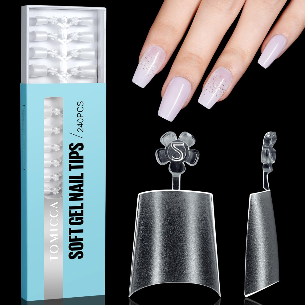 Tomicca Short Coffin French Edge Nail Tips, 240Pcs Half Cover False Nails, Natural Matte False Nails, Acrylic Nail Tips