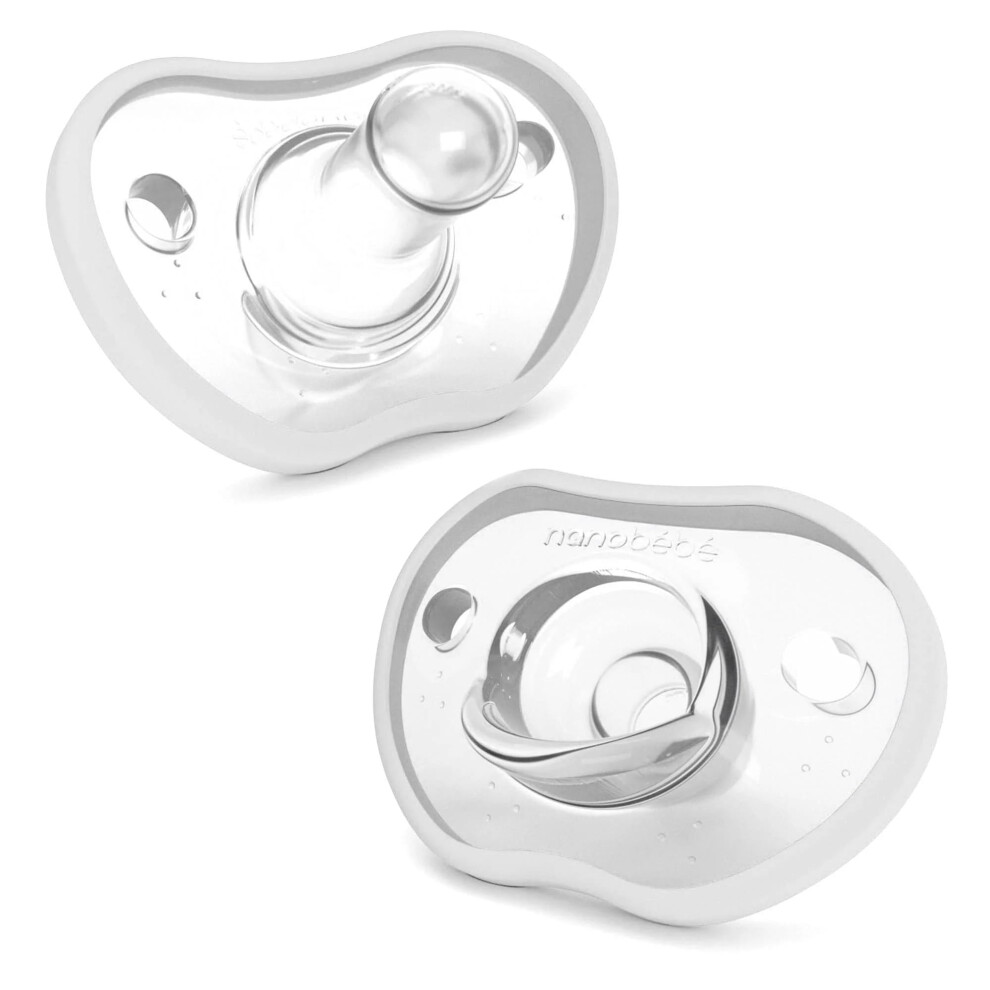 Nanobebe Baby Soothers 0-3 Month - Orthodontic, Curves Comfortably With Face Contour, Award Winning For Breastfeeding Babies, 100% Silicone