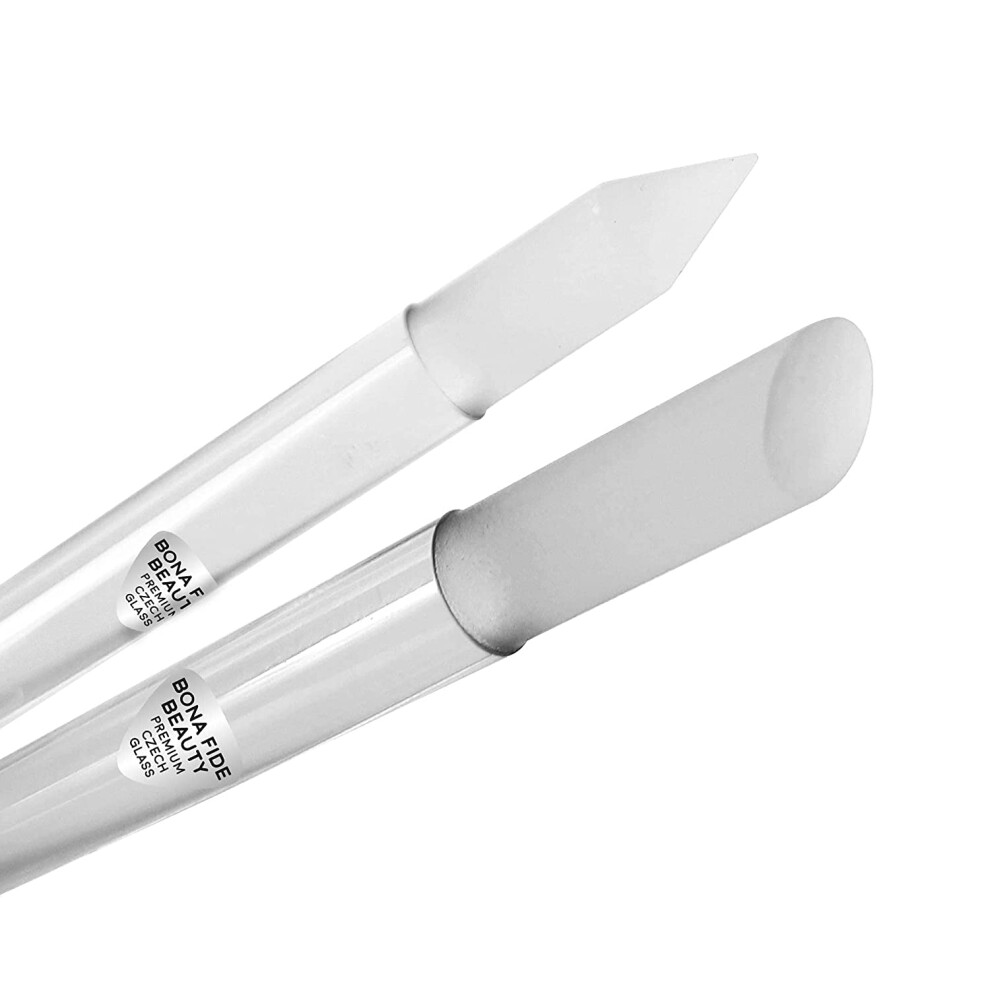 Bona Fide Beauty Glass Cuticle Pusher By - Clear Dual-Ended Manicure Stick With Case - 1Pc Premium Czech Glass Manicure Tools